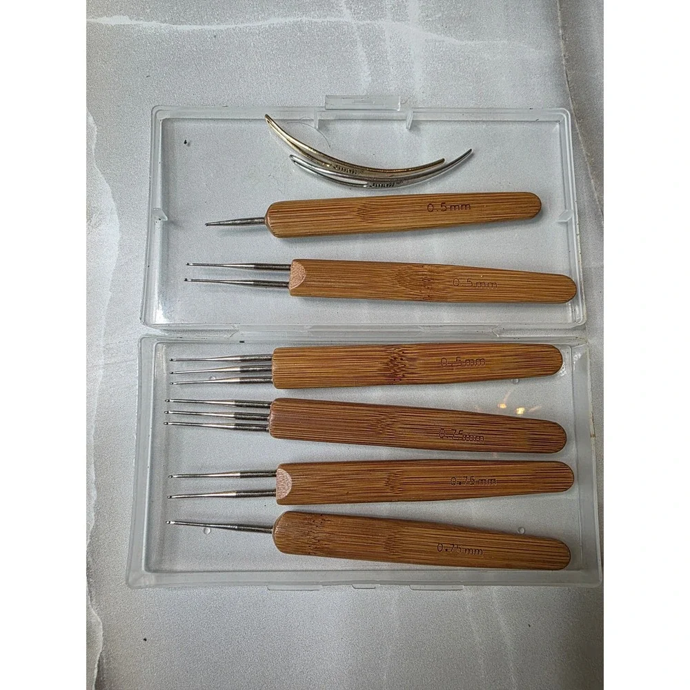 Jmail 8pc Dreadlock Crochet Needle Set 0.5mm 0.75mm Bamboo Handle‎ Tools Case W1